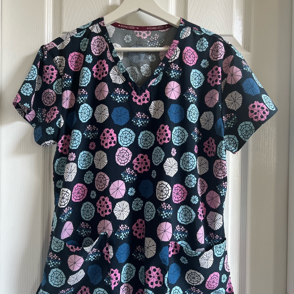 Floral Patterned Scrub Top